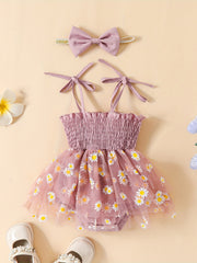 Baby Girls Shirred Mesh Onesie Dress & Headband Set