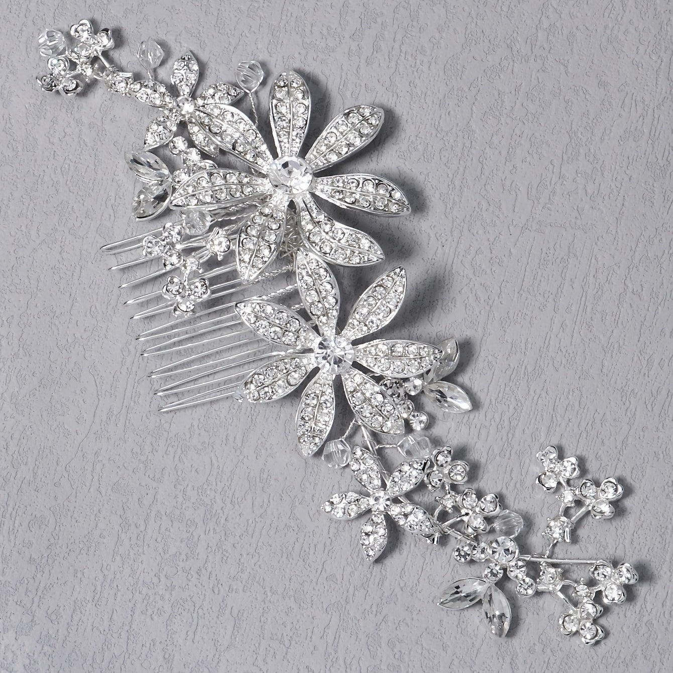 Silvery Flower Bridal Hair Comb - Wedding Accessories