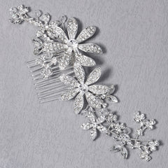 Silvery Flower Bridal Hair Comb - Wedding Accessories
