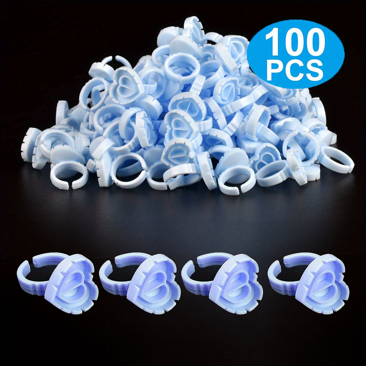 100PCS Glue Rings Eyelash Extensions Lovely Heart Shape Cups Lash Supplies