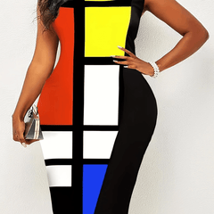 Colorblock Round Neck Slim Fit Tank Dress
