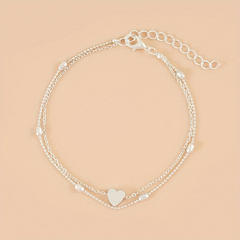 Double Layer Alloy Anklet Heart Decor Fashion Jewelry for Women Girls