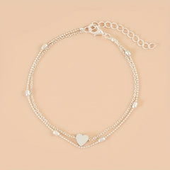 Double Layer Alloy Anklet Heart Decor Fashion Jewelry for Women Girls