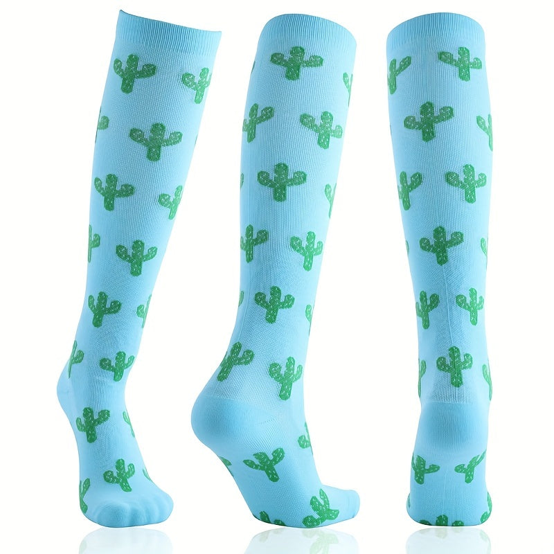 6 Pairs Fruit Print Compression Sports Socks Knee High for Women & Men