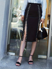 High Waist Beaded Split Skirt for Women