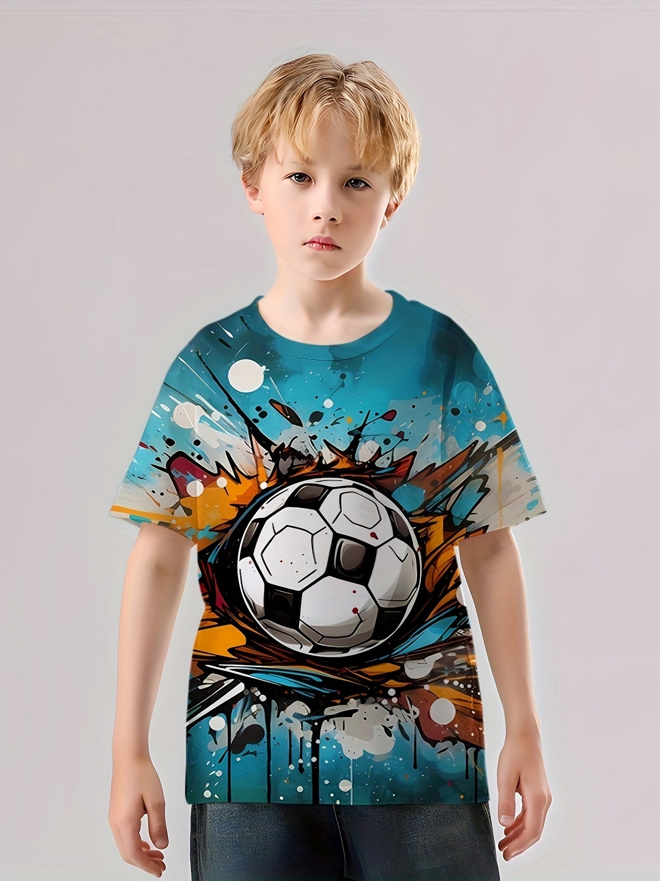 Kids Cartoon Football 3D Print T Shirt Casual Short Sleeve Tee