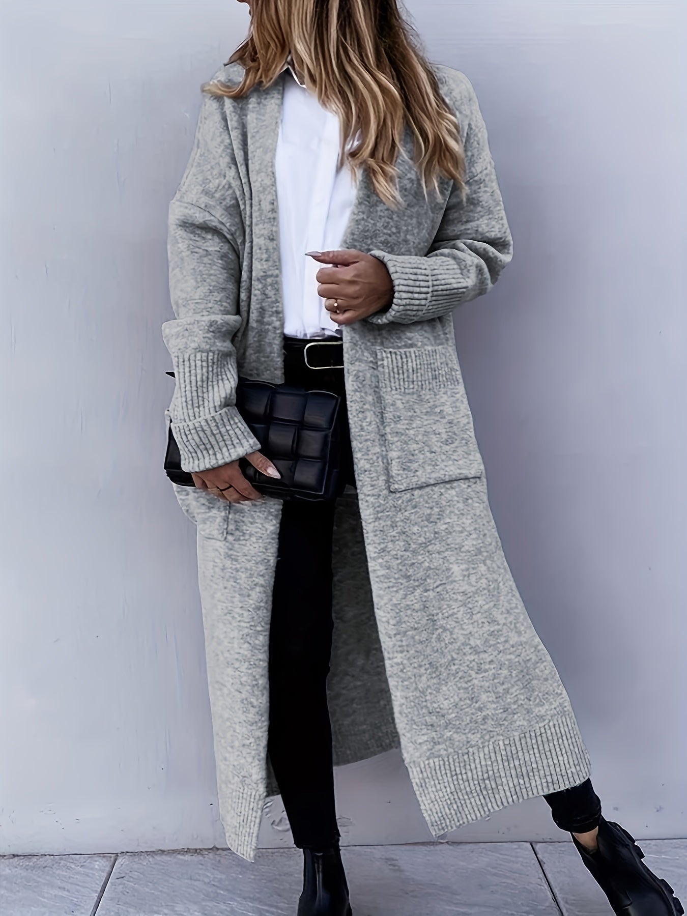 Long Sleeve Open Front Cardigan With Pockets