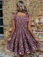 Floral Print V Neck Strappy Dress Sleeveless Casual Dress