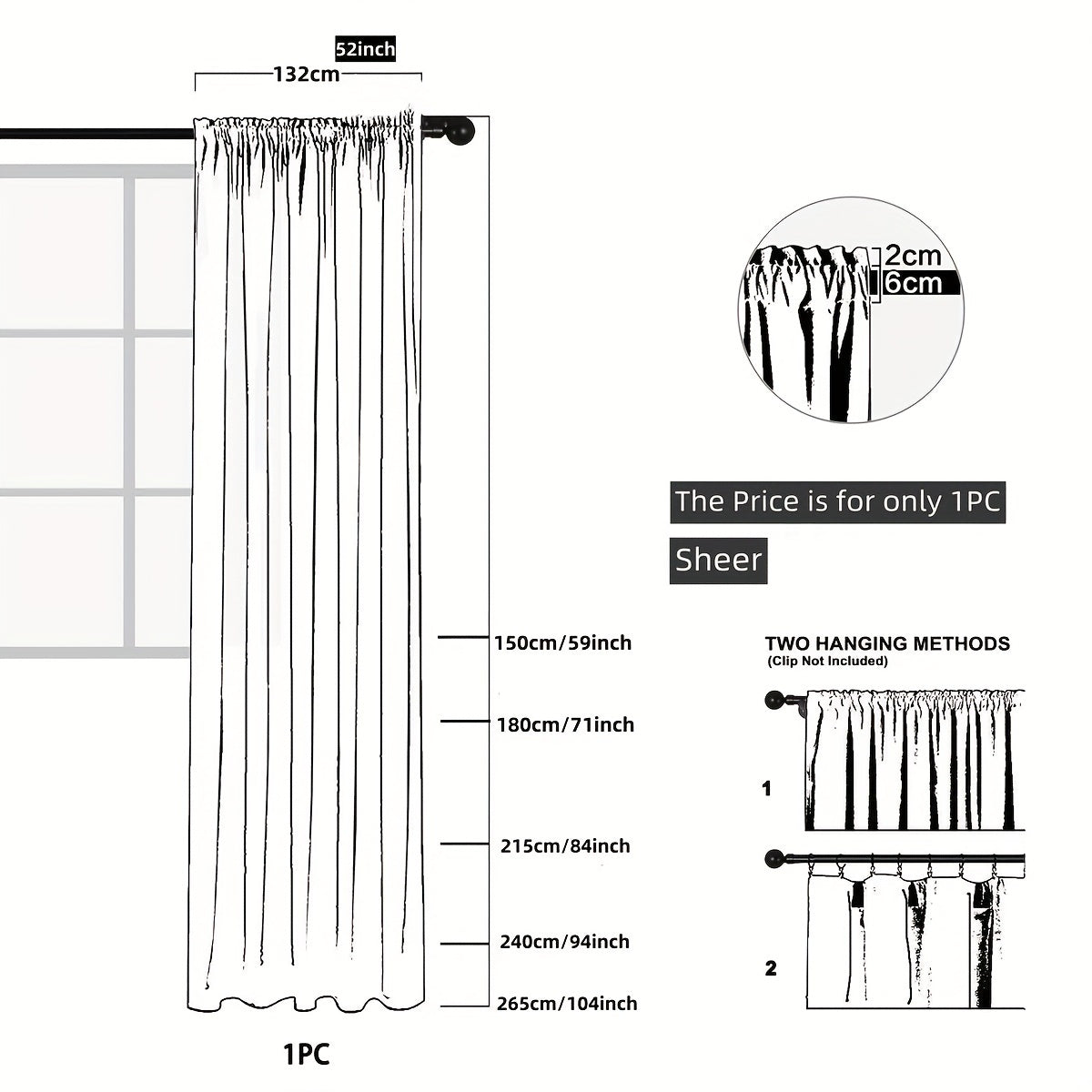 Translucent Sheer Curtain Braided Geometric Striped Rod Pocket Curtain