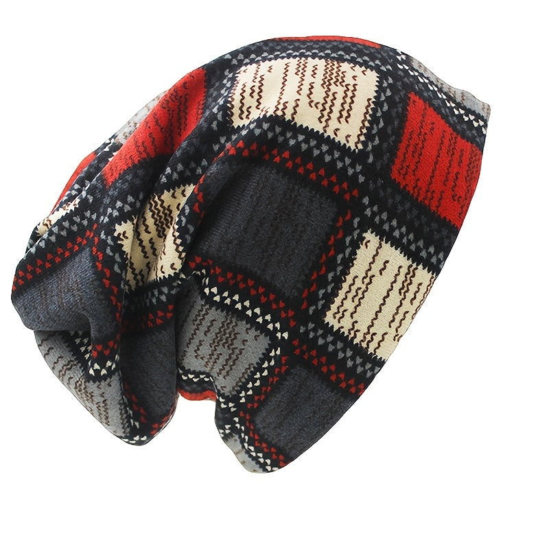 Plaid Ladies Beanie Hat Scarf Casual Skullies Year Present