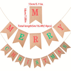 Jute Cloth Dovetail Flag Merry Christmas Banner Christmas Party Decoration