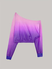 Casual Gradient Two piece Set Cold Shoulder Long Sleeve Top & Slim Pants Outfits