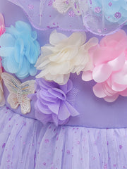 Girls Princess Lace Sleeve Dress Tulle Flowers Embroidery Halloween Costume
