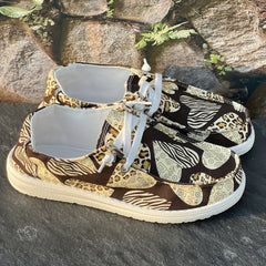 Leopard Heart Flat Skate Shoes Shallow Mouth Casual Women's Shoes