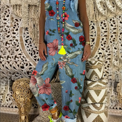 Plant Print Tie Front Jumpsuit Tank Jumpsuit For Spring & Summer