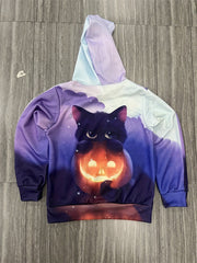 Boy's Halloween Cat Graphic Hoodie Casual 3D Print Hooded Sweatshirt