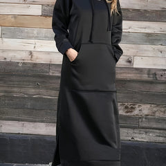 Long Sleeve Hooded Side Split Sweatshirt Dress