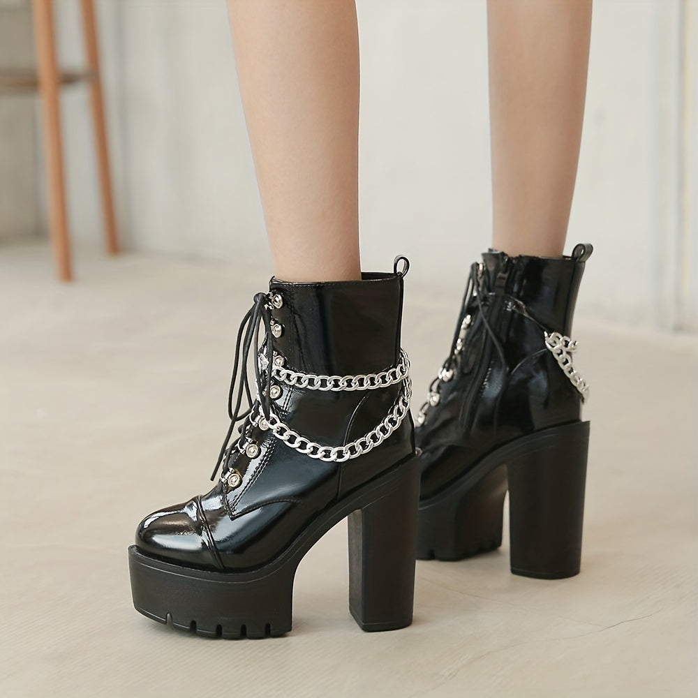 Gothic Chain High Heel Ankle Boots
