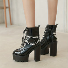 Gothic Chain High Heel Ankle Boots