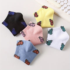 5 Pairs Butterfly Print Ankle Socks Women's Stockings