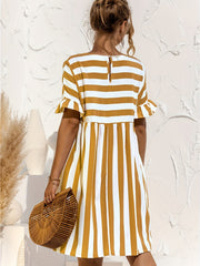 Nautical Stripe Ruffle Trim Dress