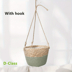 Straw Flower Basket Wall Hanging Decorative Pot Home Garden Patio