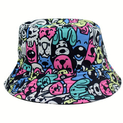 Cartoon Graffiti Print Bucket Hat Kitten Dog Pattern Sunshade Hat
