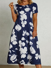 Floral Print Short Sleeve Midi Dress