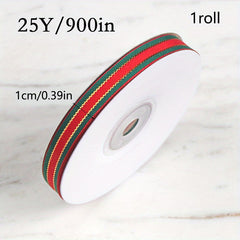 Christmas Ribbon Red Green Striped Golden Ribbon Bow Gift Wrap DIY