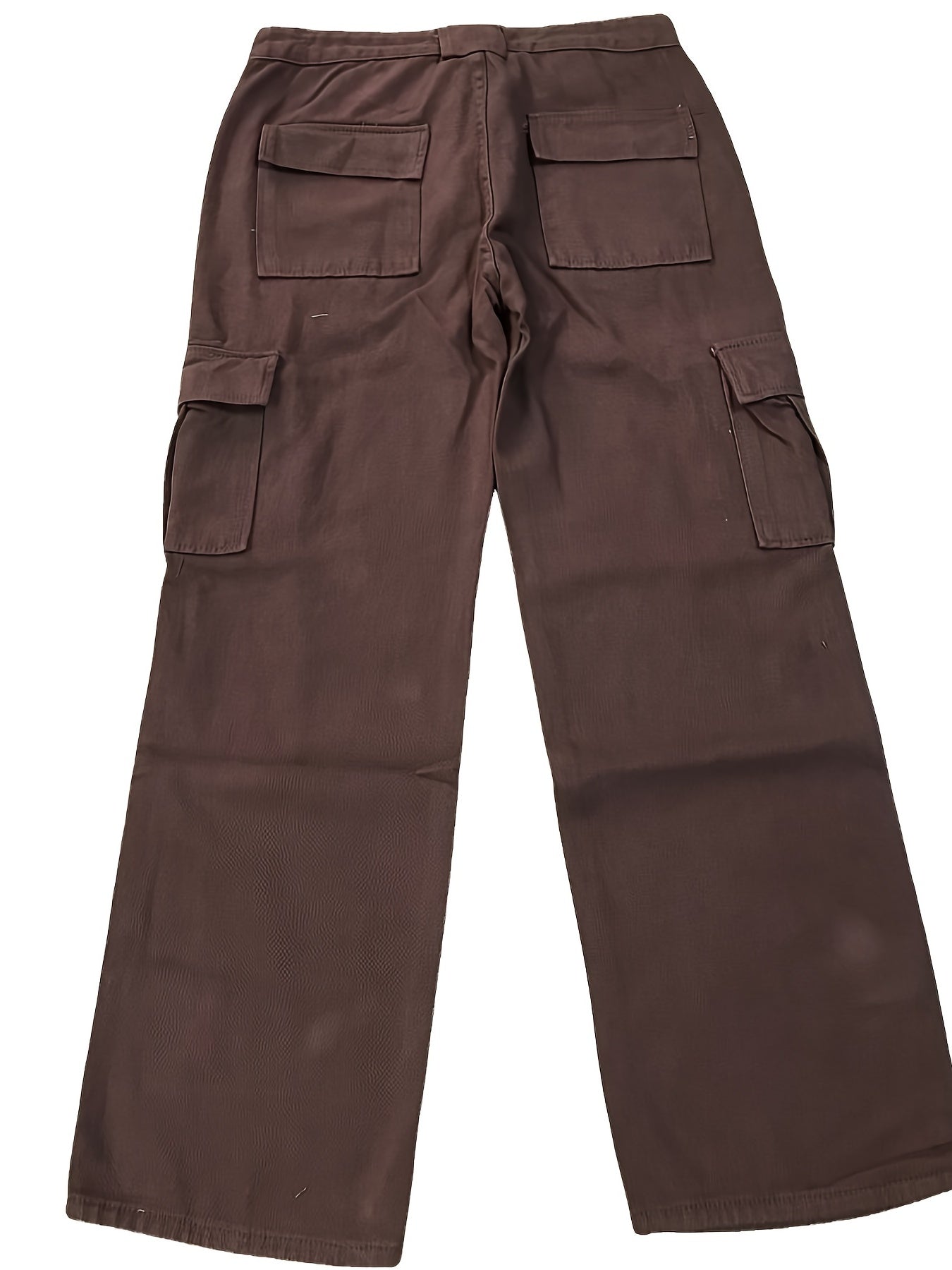High Waist Flap Pockets Straight Leg Jeans Brown Slash Pockets Cargo Pants