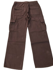 High Waist Flap Pockets Straight Leg Jeans Brown Slash Pockets Cargo Pants