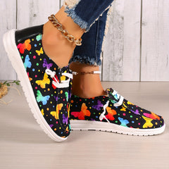 Women's Butterfly Print Casual Walking Shoes Low Flat Slip on Sneakers