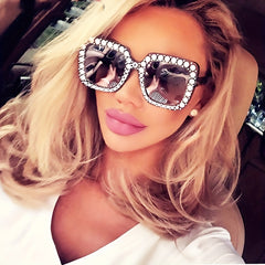 Oversized Cat Eye Sunglasses Rhinestone Gradient Lens UV400