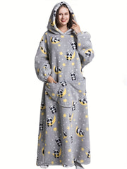 Cartoon Panda Print Hooded Robe with Pockets