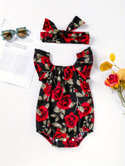2pcs Baby Girls Floral Print Onesie & Headband Set