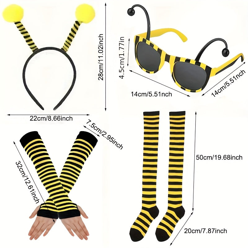 Women's Bee Game Costume Headband Glasses Sleeves Stockings Skirt for Halloween
