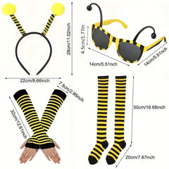 Women's Bee Game Costume Headband Glasses Sleeves Stockings Skirt for Halloween