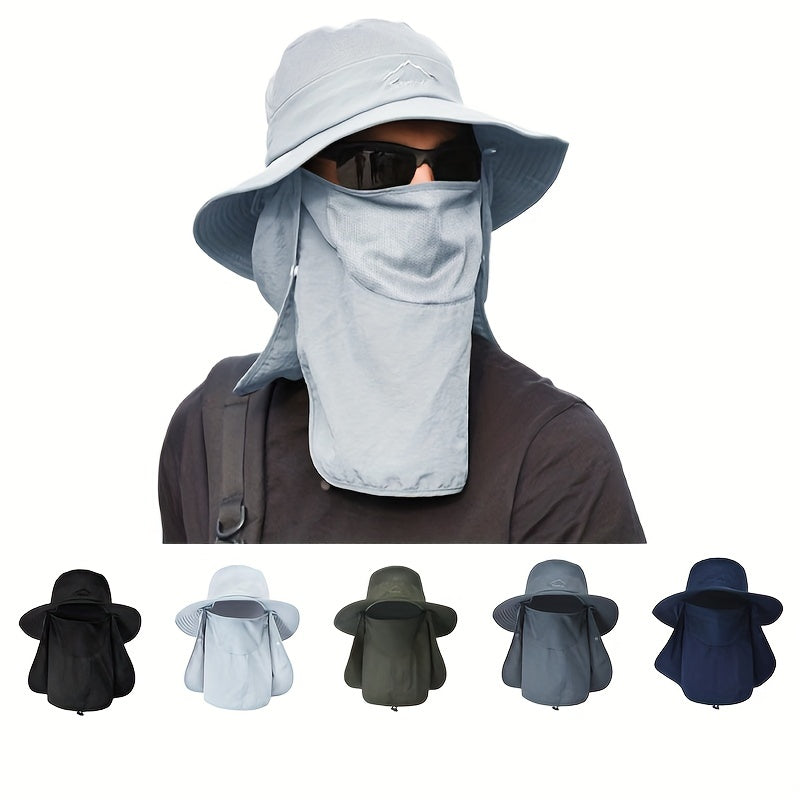 Wide Brim Cap With Face Cover Masks For Men Outdoor UV Protection Hat