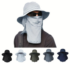 Wide Brim Cap With Face Cover Masks For Men Outdoor UV Protection Hat