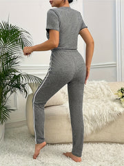 Colorblock Trim Lounge Set Short Sleeve Crew Neck Top & Elastic Waistband Pants