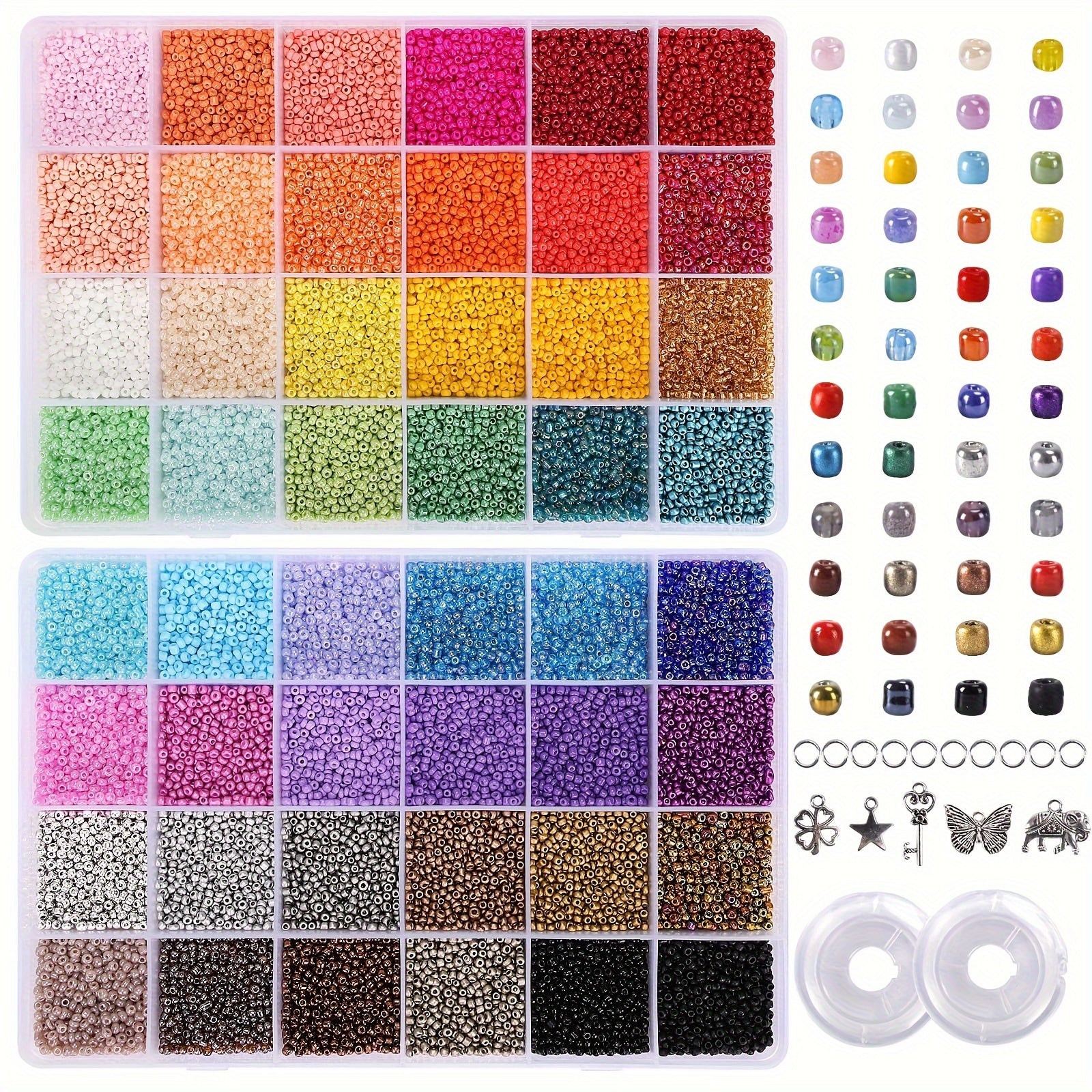 44000pcs 2mm 48 Colors Seed Beads + Storage Boxes for DIY Jewelry Making
