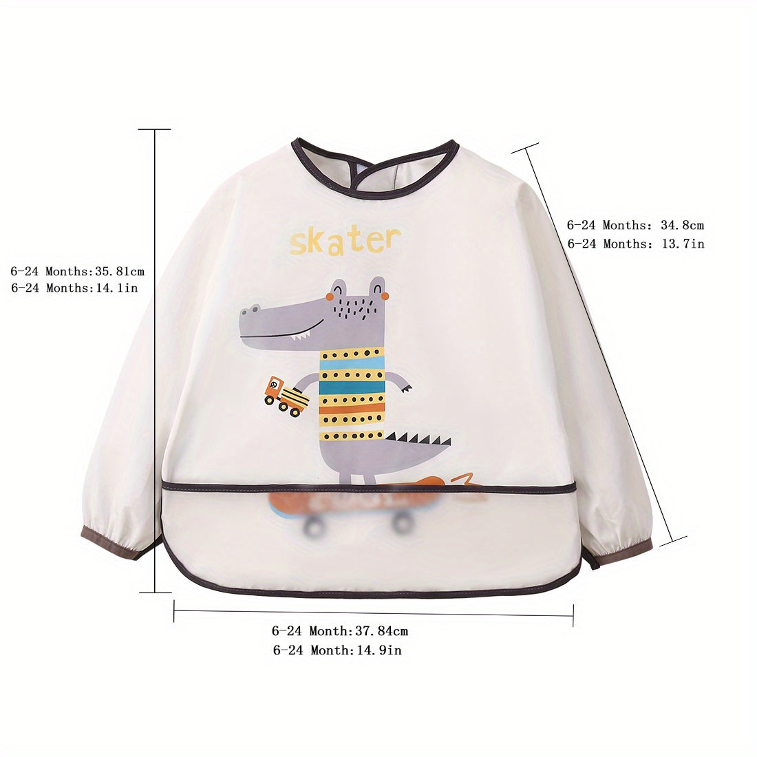 Kids' Half Wrap Long Sleeve Waterproof Smock with Rabbit & Cat Print