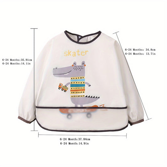 Kids' Half Wrap Long Sleeve Waterproof Smock with Rabbit & Cat Print