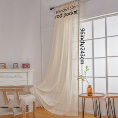 Bohemian Geometric Curtain with Beige Fringe for Home Decor