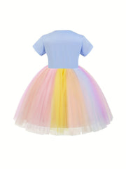 2pcs Girls Unicorn T shirt&Rainbow Dress Set For Summer