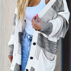 Colorblock Button Up Cardigan with Pockets