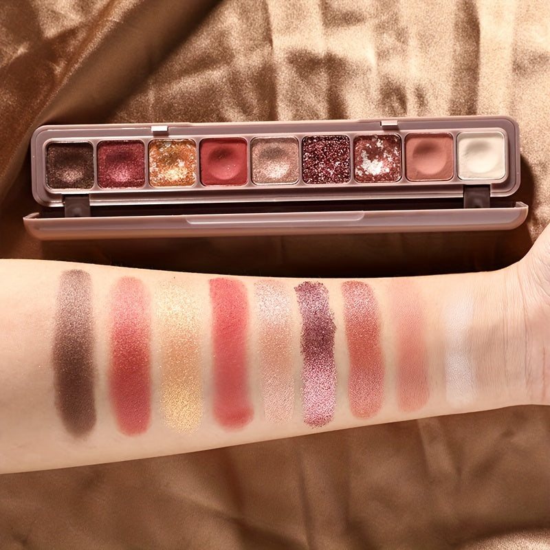 9-Color Waterproof Eyeshadow Palette with Shimmer Pearly Matte Glitter Textures