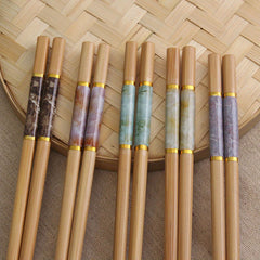 5 Pairs Solid Wood Bamboo Chopsticks Set Anti-slip Chinese Style Tableware