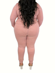 Plus Solid Zip Up Hoodie & Pants 2 Piece Set