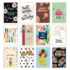 12 Birthday Cards & Envelopes for Friends & Relatives